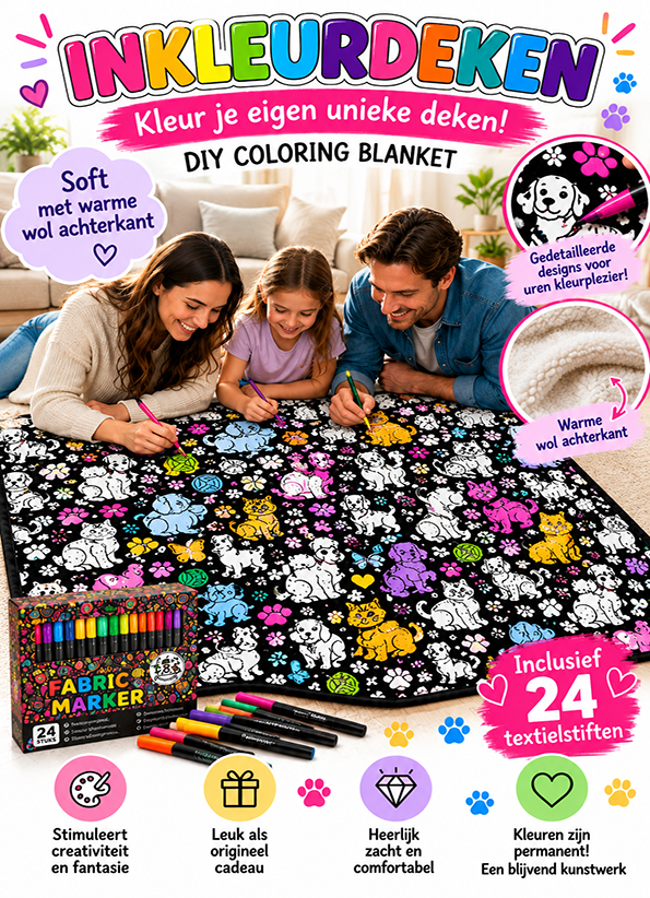 Tapis à colorier petit chiens &amp; chats soft avec laine / 24 couleurs