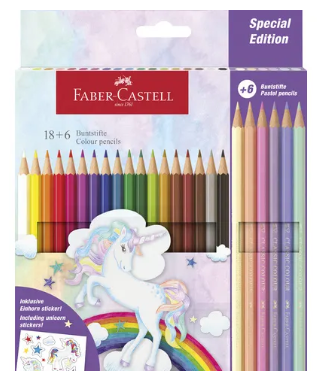 Faber Castell Kleurpotlood Faber-Castell Unicorn zeskantig 18 stuks Kleuren + 6 past