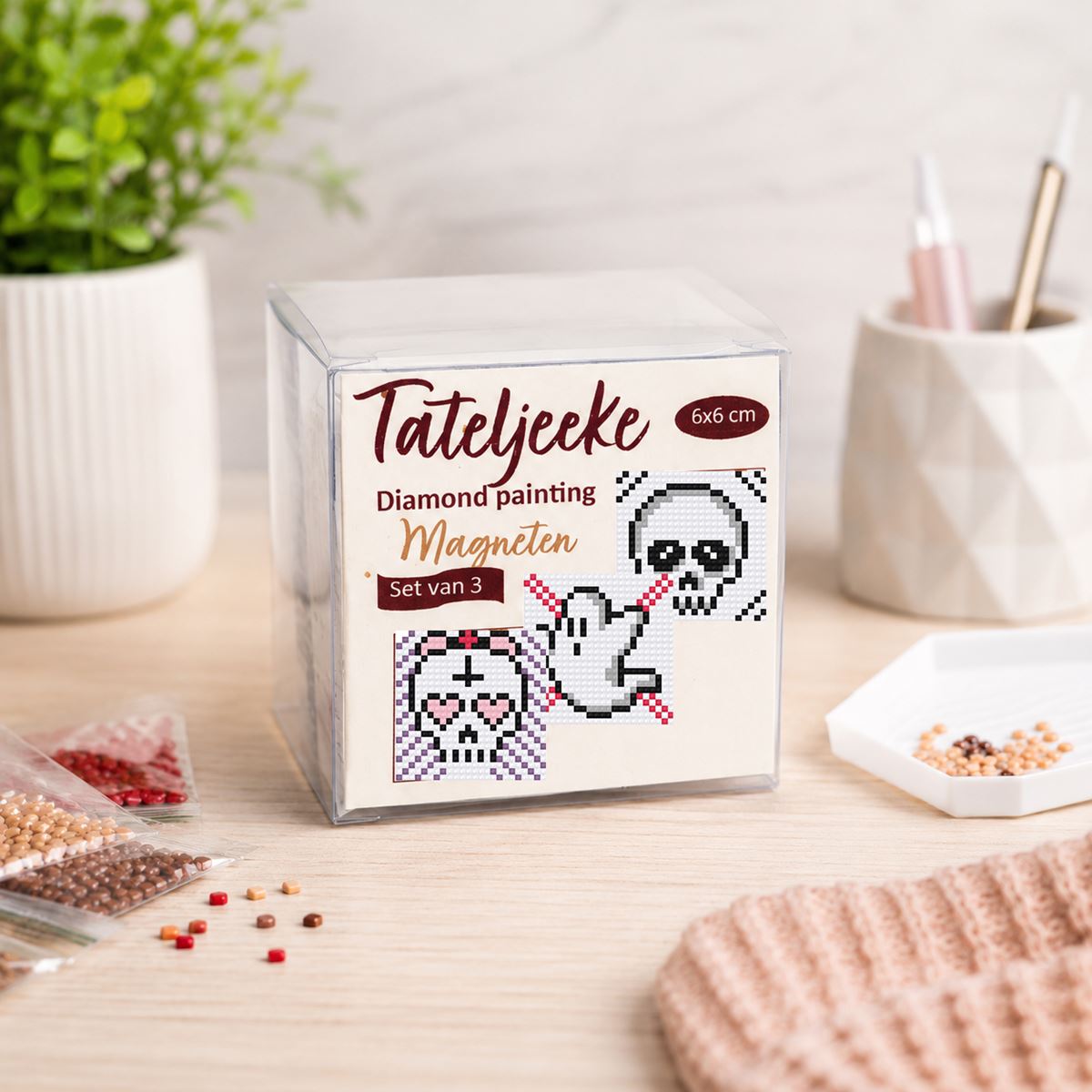 Set van 3 vierkante glinsterende magneten Halloween