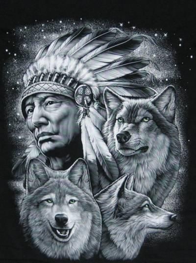 Indiaan met wolf